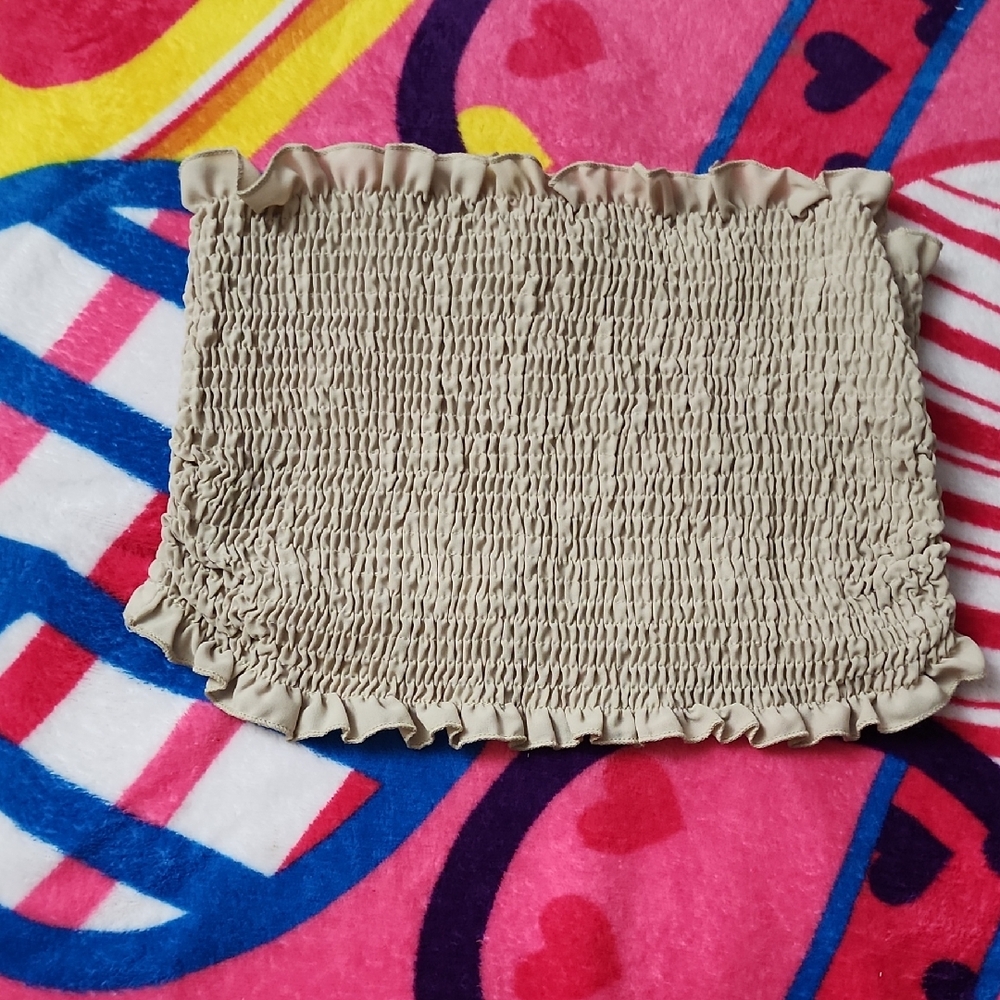 Beige Ruffled Smocked Tube Top